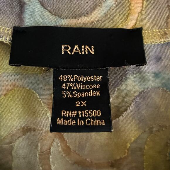 Rain Top Size 2x Abstract Garden Earth Swirl V-Neck Burnout Peplum Pleated Back - Picture 3 of 6